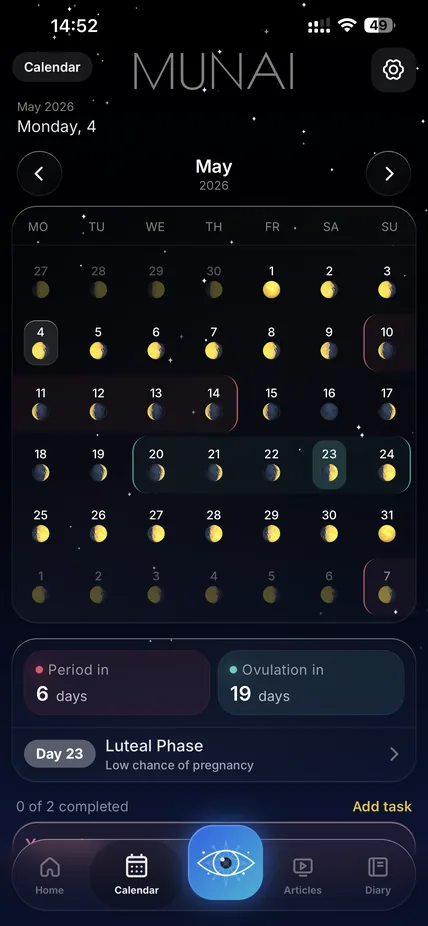Monthly lunar calendar