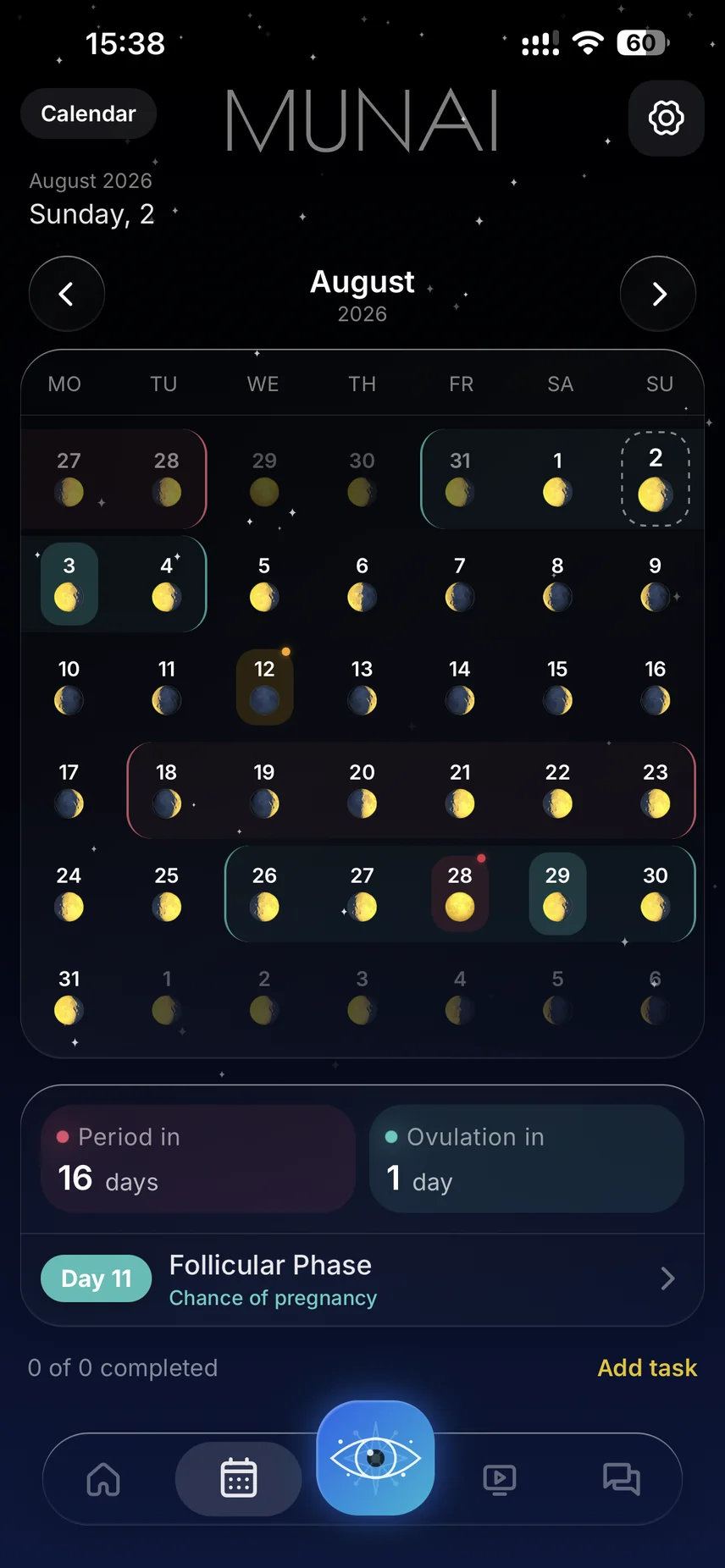 Maankalender en cyclus volgen in de MUNAI-app